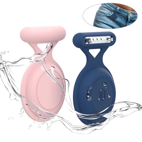 Aircawin for AirTag Holder Case with Brooch Pin,2 Packs Waterproof Hidden AirTag Case for Kids,Item Locator,Anti Lost GPS Tracker Item Finder for Child/Kids/Elderly/Clothing-Blue+Pink