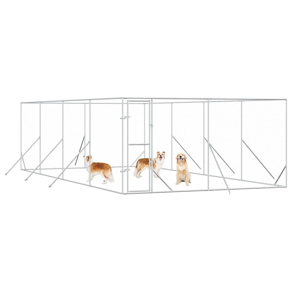 Outdoor-Hundezwinger silbern verzinkter Stahl 4x8x2 m großer Hundekäfig mit verschließbarer Tür sicherer Freigehege Auslauf für Hunde Kleintiere Garten und Terrasse