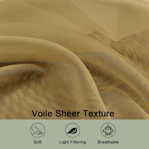 Image of OWENIE Extra Long Gold Sheer Curtains 96 Inches Long 2 Panels Set, Soft Lightweight Airy Voile Sheer Curtain for Bedroom Living Room, Rod Pocket Solid Color Farmhouse Curtains, 59 inch Wx96 L Inch