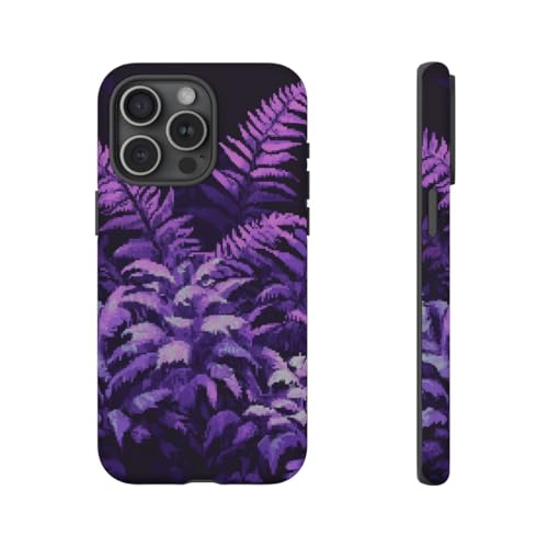 Pixel Art Purple Fougères coque rigide mate compatible iPhone 15 Pro Max
