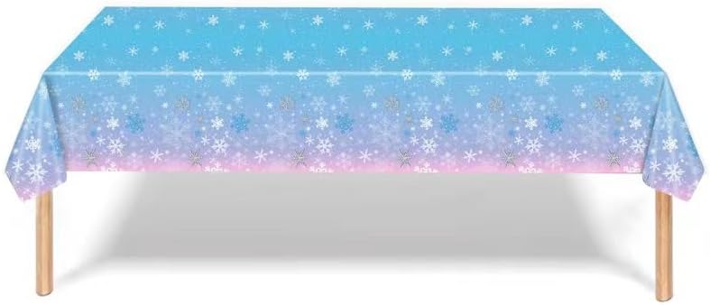 Miniatura 6 de PHOGARY Mantel de copo de nieve de Navidad de 3 piezas, suministros de decoración de fiesta de cumpleaños, manteles de copo de nieve de invierno