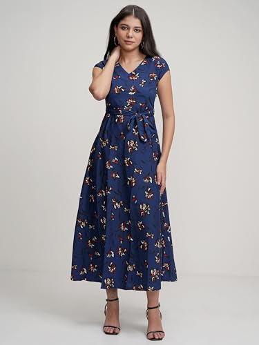 Image of Tokyo Talkies Women Navy Blue Printed Maxi Dress