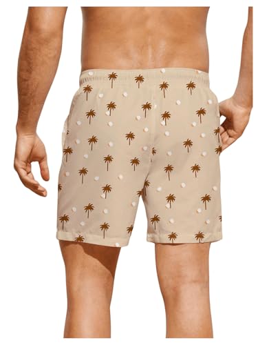 Verdusa Men's Coconut Tree Print Hawaiian Shorts Tropical Drawstring Swim Trunks with Pocket2