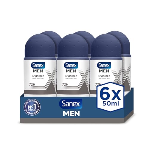 Desodorante Roll-On Antitranspirante Sanex Men Invisible 50ml, pack of 6 uds