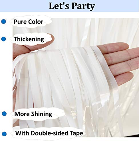 Image of 2 Pack White Door Streamers Backdrop Curtains for Birthday Party Decorations,White Tinsel Backdrop for Graduation Bachelorette Wedding Party,Foil Fringe Curtain Backdrop