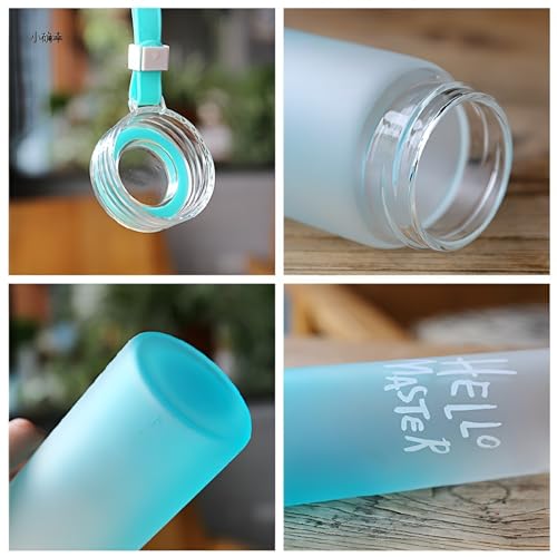 Image of Set of 2, 400 ml Each Glass water bottle, with Leak-Proof Airtight Plastic Lid for Water, Smoothie, Juices - Reusable Glass Food Grade Airtight Travel Drinking Fridge Bottles (White + Pink)