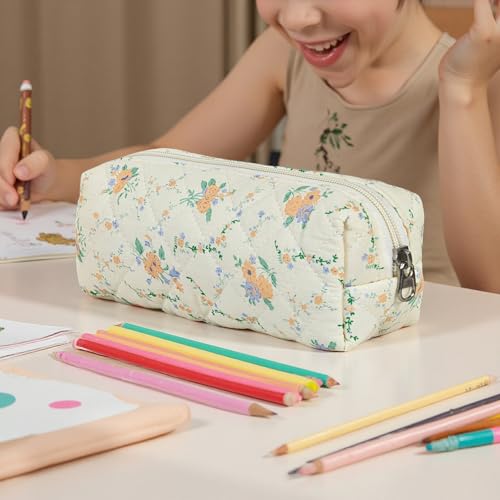 Image of Carry bloom Pencil Pouch Cute Pencil Case for Girls Aesthetic Pencil Bag with Zipper Pen Cases School Supplies Makeup Bag (8 flower orange)