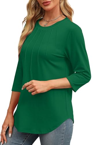 XIEERDUO Tunic Tops for Women Loose Fit Dressy Round Neck 3/4 Length Sleeve Spring Tops for Women 2026 Green St Patricks Day Shirt L