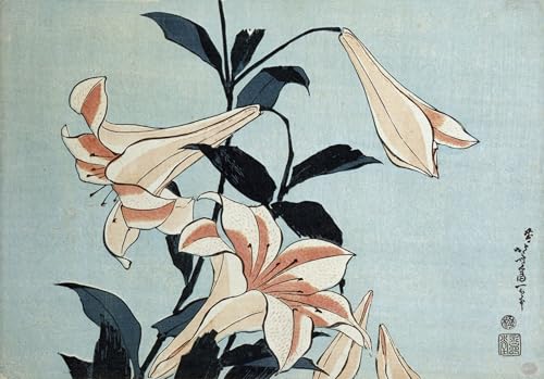 Peinture murale Lys trompette Hokusai pour habiller un grand mur vide de salon