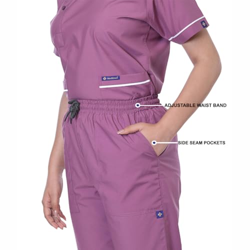 Image of Women's 5-Pocket Scrub Suit | Set of Top & Pant | Half Sleeves | Mandarin Collar | Breathable Polyviscose Fabric | Comfortable | Durable | Uniform for Doctors Nurse & Dentist PNK 5XL