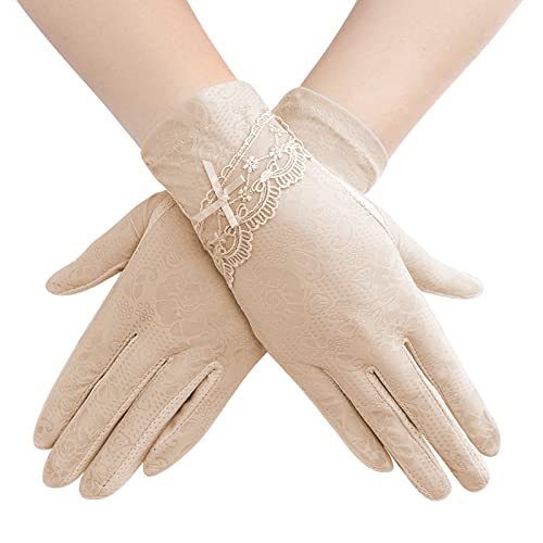 Damen Sommer Kurze Spitzenhandschuhe Bow Knot Sonnenschutz Handschuhe Hübsch Anmut Retro Damenhaft Fahrradhandschuhe Dünne Atmungsaktive Eisseidenhandschuhe für Hochzeit Opera Tanzparty Konzert