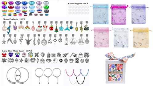 AUHOU Juego de pulsera de abalorios de 131 piezas DIY joyería artesanal kit niña perla cubierta con cadena de plata joyería niña Cover