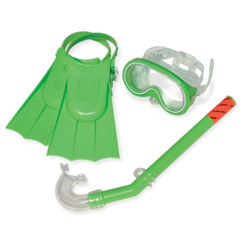 Set of 3 Green Recreational Mask, Snorkel and Fins for Children - 12.75