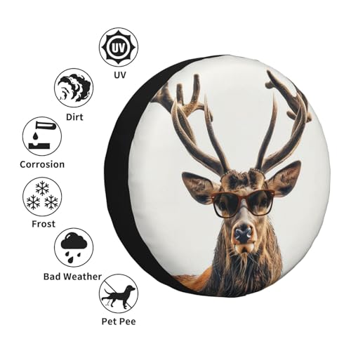 Image of Deer Spare Tire Cover Wheel Protectors Weatherproof Deer Pattern Wheel Covers Universal Fit for Trailer RV SUV Truck Camper Travel Trailers Accessories 15 Inch