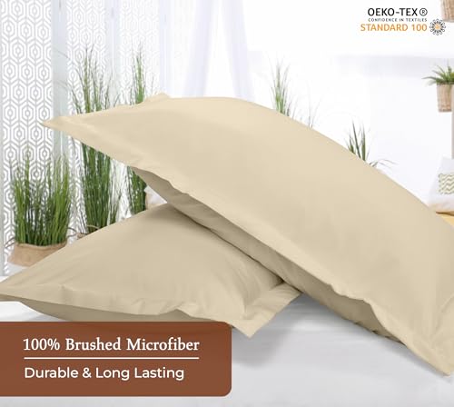 Image of Royale Linens Pillow Shams 2 Pack King Size 20x36 Inch - Brushed 1800 Microfiber - Bed Pillow Shams, Wrinkle Resistant Super Soft and Cozy - Back Overlap Closure - Oxford Pillowcase (King, Sand)