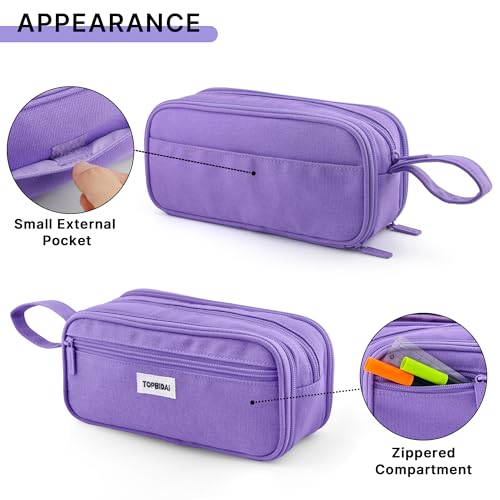 Image of TOPBIDAI Large Pencil Case Pouch for Girls Boy Women Men Adults | Big Capacity Canvas Pencil Bag, Office School Supplies, Multi Compartment Zipper Stationery Pen Box(Full Purple)
