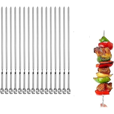 Metal skewers for Grilling,Kabob Skewers, Flat BBQ Barbecue Skewer,Grilling Skewers Set，Reusable BBQ (15" skewers(16 pack)) Cover