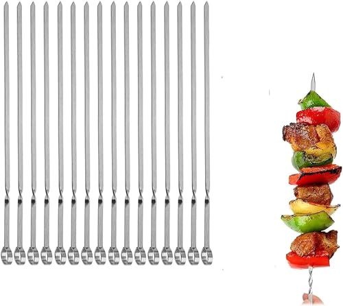 Metal Skewer for Grilling,Kabob Skewer,Flat BBQ Barbecue Skewer,Grilling Skewers Set,Reusable BBQ (14' skewer(16 pack))