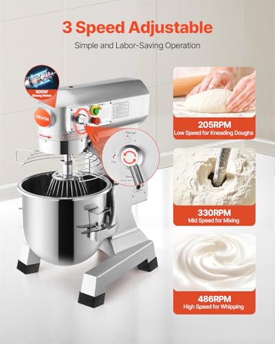 Happybuy 15Qt Commercial Food Mixer with Timing Function， Commercial Mixer 600W Stainless Steel Bowl Heavy Duty Electric Food Mixer Commercial with 3 Speeds Adjustable, Perfect for Bakery Pizzeria