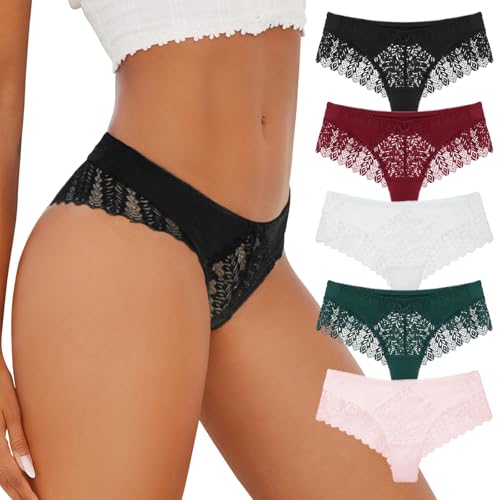 XI LIU Sexy Cheeky Panties for Women Comfortable Lace Underwear Bikini Briefs 5 Pack