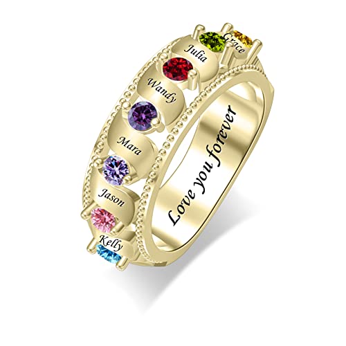 Bauma Auto Personalized Mother Ring With 1-8 Birthstones & Names Engraved Birthstone Mother's Day Ring Custom Family Ring Jewelry Gift For Women Mom Grandma Wife (7 Stones) #TOP1