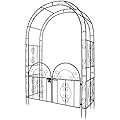 Stonehomy 84in High Metal Garden Arbor with Gate, Heavy Duty Wide Garden Arch, Metal Arch Trellis with Gate for Climbing Plant, Wedding, Outdoor Patio Décor, Black(84"x52.4"x19")