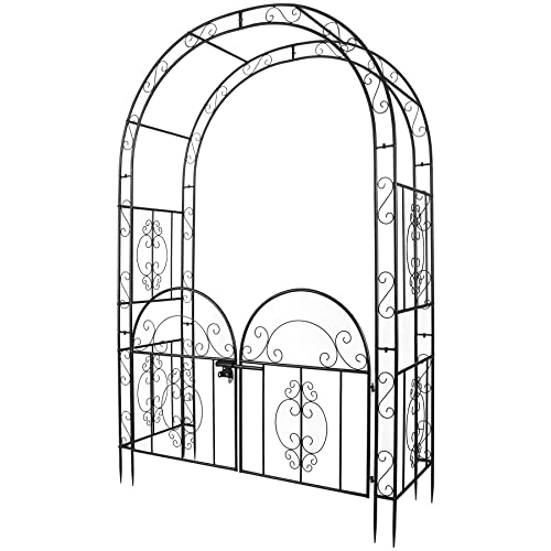 Stonehomy 84in High Metal Garden Arbor with Gate, Heavy Duty Wide Garden Arch, Metal Arch Trellis with Gate for Climbing Plant, Wedding, Outdoor Patio Decor, Black(84'x52.4'x19')