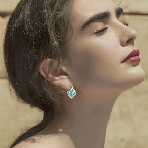 Turquoise Earrings for Women 925 Sterling Silver Celtic Knot Dangle Drop Earrings with Leverback Clasp Boho Jewelry Gifts2