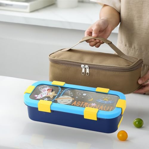 Image of Motka Kids Lunch Box 2 Compartment Combo with Insulated Bag | 700ml Stainless Steel Bento Box for Kids, Leakproof Silicone Seal, Built-in Cutlery, School Travel Food Container - Blue