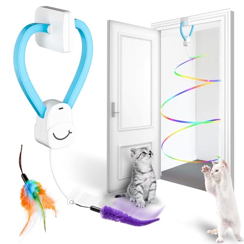 Interactive Cat Toys for Indoor Cats,Enrichment Stimulation Toys, Electric Hanging Door Clip Ribbon Kitty Toy,Automatic Play Chase Exercise Feather Toys for Bored Indoor Adult & Kitten Cats