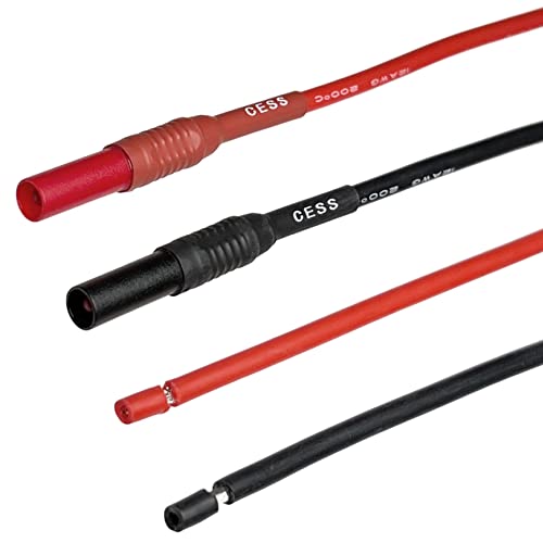 Image of Insulated Safety Banana Plug to Bare Wire Test Lead, Soft Silicone Cable, Tinned Copper, 3 Feet, 2 Pairs