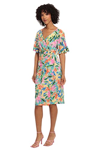 Image of Maggy London Women's Maggy London Women's Dresses Short Flutter Sleeve Faux Wrap Midi Dress