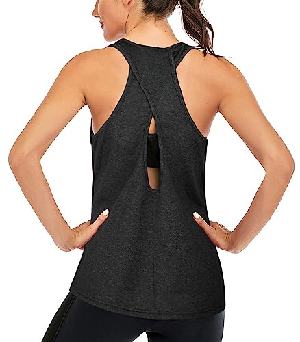 Nekosi Women's Sports Top Yoga Tank Top Running Fitness Sleeveless Mesh Functional Shirt, 03, black and grey, S