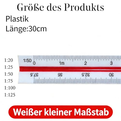 Kunststoff Maßstab Lineal Dreikantmaßstab, Maßstab Lineal 30 cm Dreikantlineal Metrische Skalen 1:20 1:25 1:50 1:75 1:100 1:125