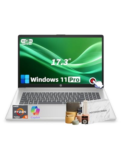 Image of HP 17 Touchscreen Laptop, 17.3 inch HD+ Anti-Glare Display, AMD Ryzen 5 7530U, AMD Radeon Graphics, 32GB RAM, 1TB, Numeric Keypad, w /Accessories Windows 11 Pro Computer for Business & Students