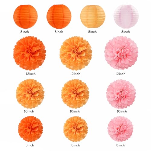 Image of Pink-Orange Groovy Party-Decorations - 20pcs Fall Autumn Thanksgiving Harvest Paper Streamers Lanterns Fans,Tissue Pom Poms,Honeycomb Balls,Bunting,Birthday Baby Bridal Shower Wedding Decor Burgleda