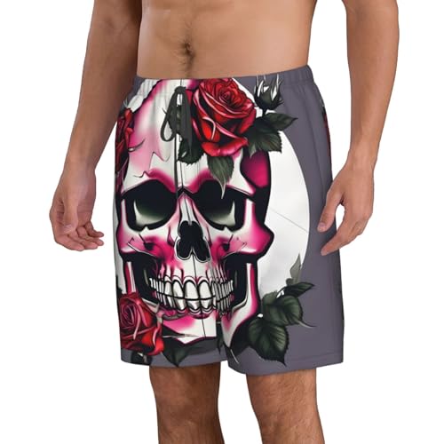 Men's Beach Shorts Swim TrunksFun Patterns Rose Skull Print for Surfing Running Summer Vacation2