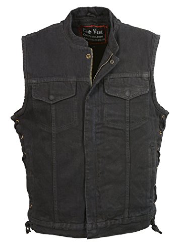 Club Vest Men's Side Lace Denim Club Vest With Hidden Zipper(Black, 3X) #TOP21