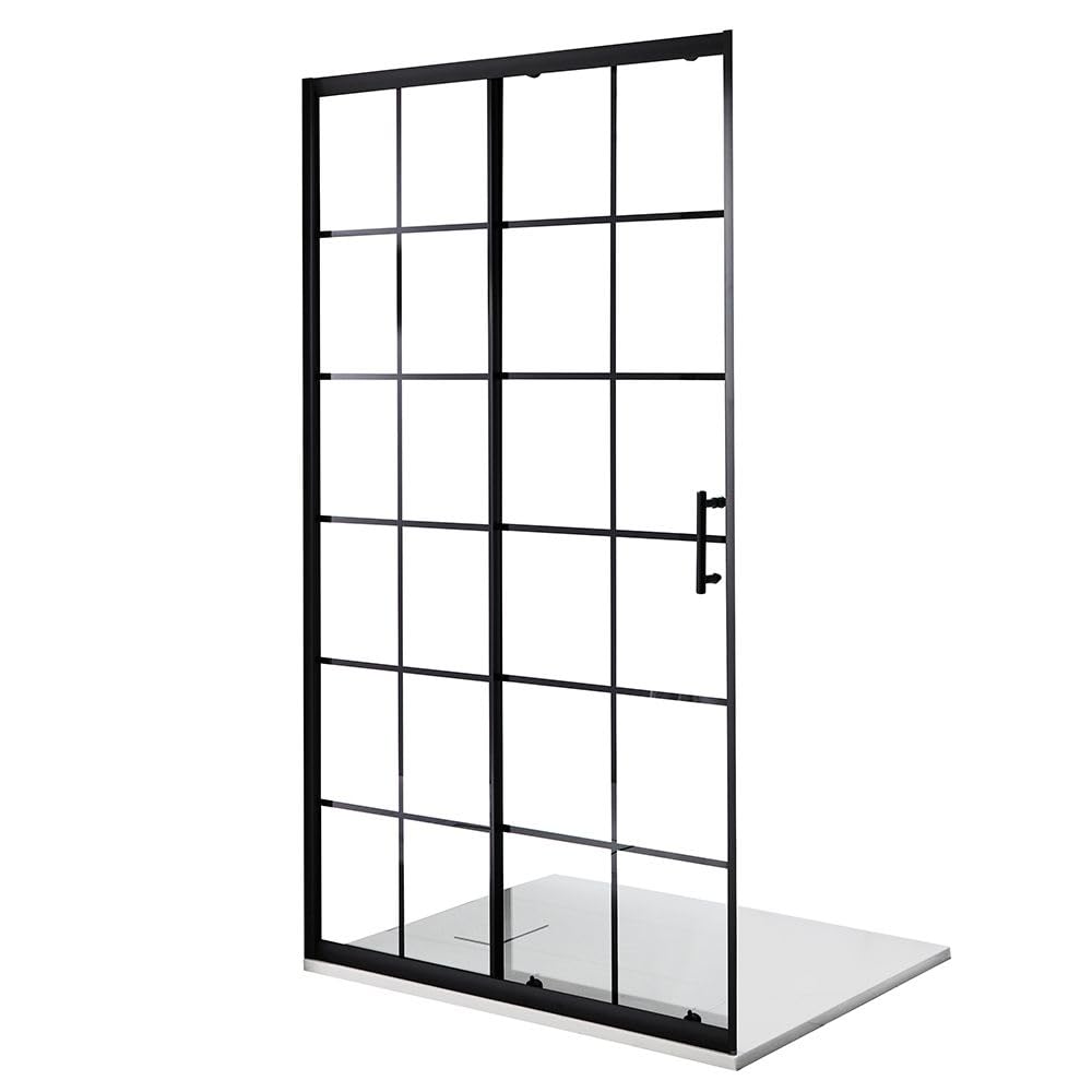 Milano Barq Black Grid Sliding Door Shower Enclosure White Tray - 1500mm x 900mm