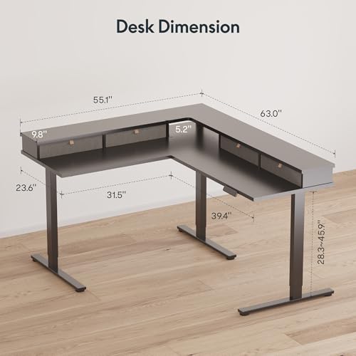 Image of SANODESK 63x55 Electric L-Shaped Corner Standing Desk with 4 Drawers
