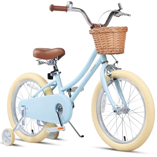 Image of Petimini Vintage Kids Bike for Girls, 12-20 Inch Classic Bicycle with Wicker Basket & Bell, High Tensile Steel Frame, Training Wheels (12-18 inch), 85% Pre-Assembled, Retro Bike for Outdoor Riding