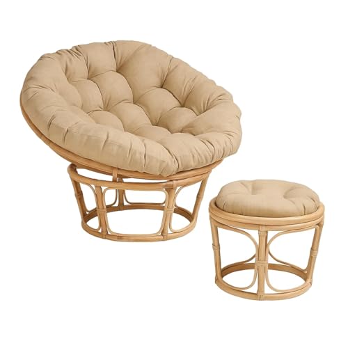Image of IRA Papasan Tub Chair with Cushion and Stool | Foldable Wooden Accent Chair with Adjustable Backrest | Comfortable Single Seater for Living Room, Bedroom | Stylish Chair with Ottoman (Brown)