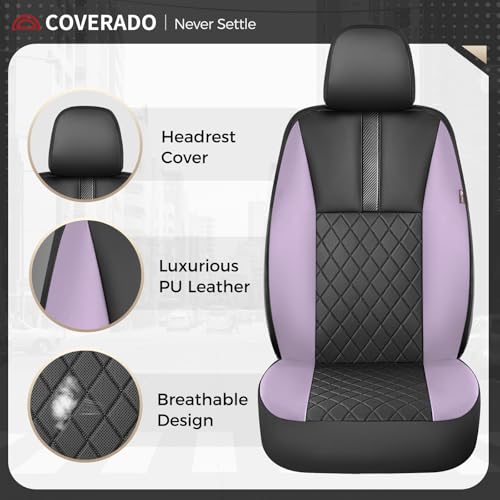 Image of Coverado Car Seat Covers Front Pair, Automotive Leather Seat Covers for Car,Universal Fit Front Back Seat Cover, Non-Slip Waterproof Breathable Car Seat Protector