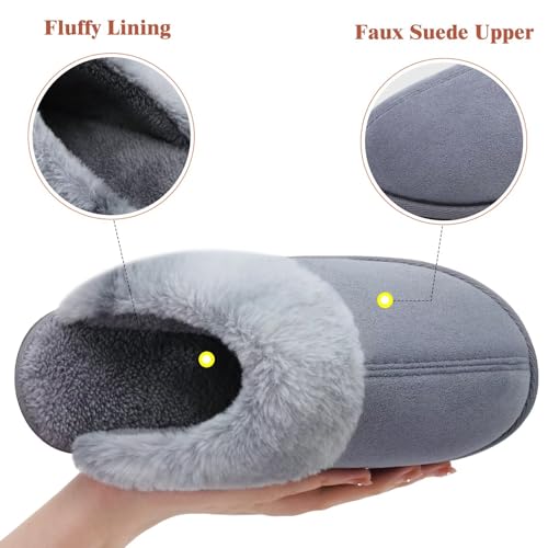 Image of jiajiale Women's Memory Foam Slippers Ladies Slip On Arch Support Suede Scuff Slipper Cozy Fuzzy Faux Fur Winter House Shoes Indoor Outdoor