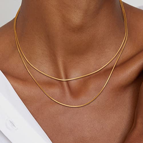 Image of Freekiss Layered Necklace Set for Women Stackable | Herringbone Snake Cuban Rope Chain, Dainty Choker, Layered Stackable, Non Tarnish, Hypoallergenic, Adjustable 14-18.5 inch