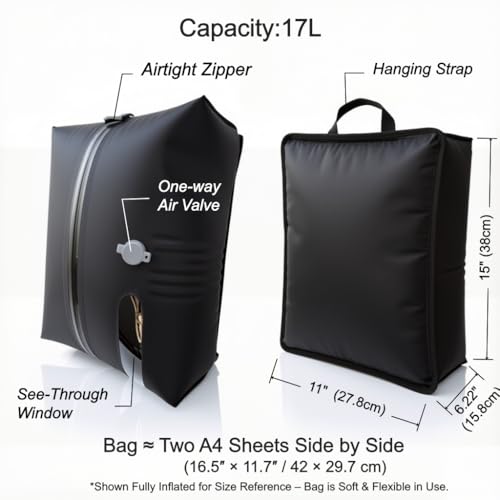 Travel Vacuum Compression Bag, IP67 Waterproof Space Saver Packing Cube for Suitcase, Backpack & Luggage, Reusable Organizer with One-Way Valve & Durable TPU Material (1Pack with Pump,17L)3