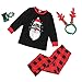 Unisex Blouse Pants Set,Kids Merry Christmas Cartoon Pajamas,Plaid Pants Family Matching Sleepwear Set Black