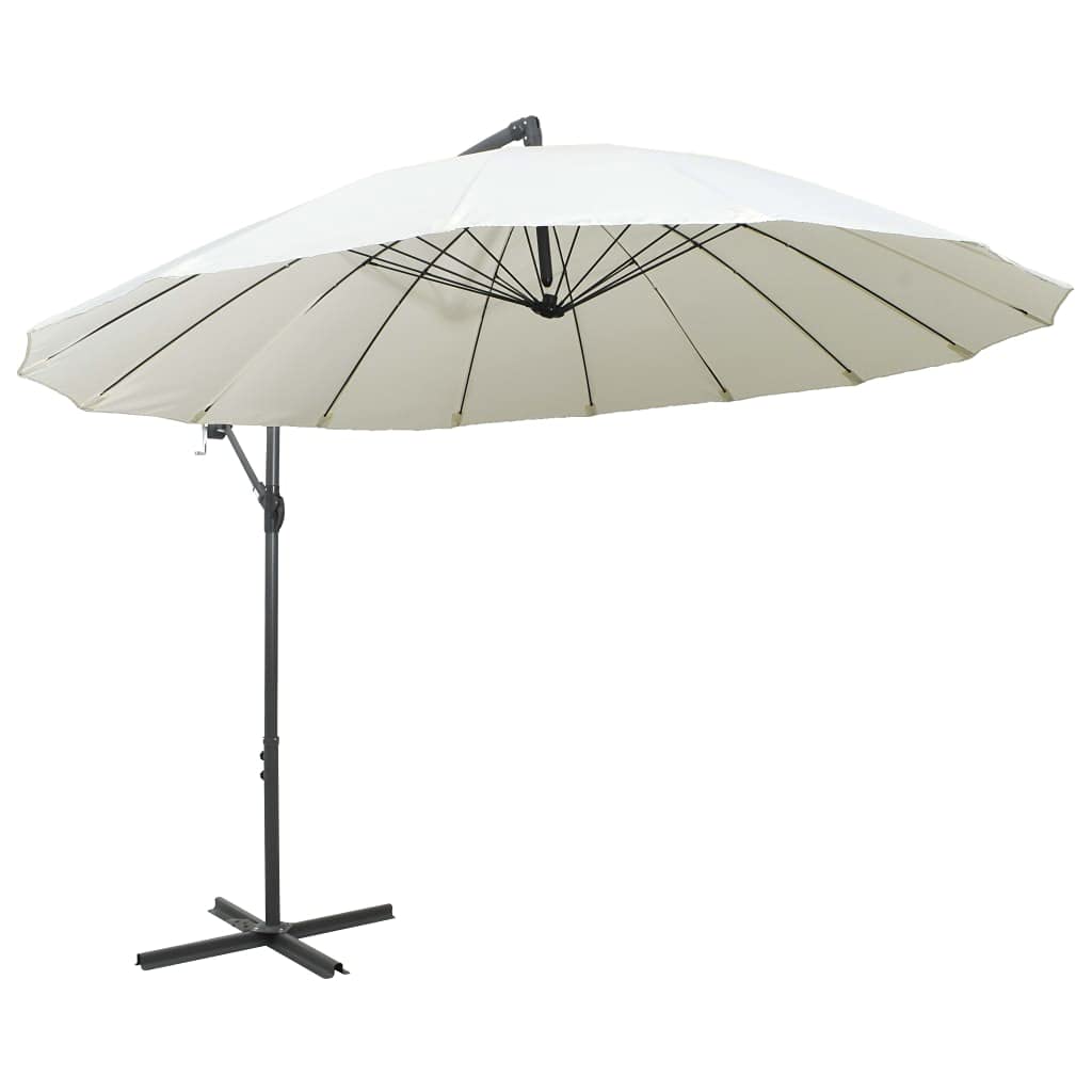 Sombrilla de Jardín con Mecanismo de Manivela y Base Cruzada, 16 Varillas y Poste de Aluminio para Protección UV y Espacio Extra Grande, Tela de Poliéster Impermeable y Fácil
