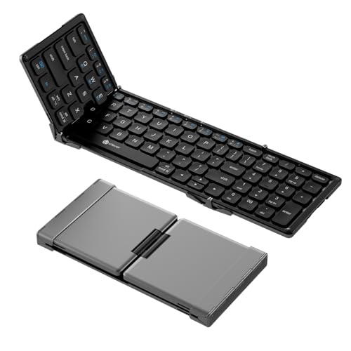 iClever Portable Keyboard, BK09 Foldable Bluetooth Keyboard with Number Pad for Travel and Business Trip, USB-C Rechargeable for Laptop, iPad, iPhone, Sync up to 3 Devices