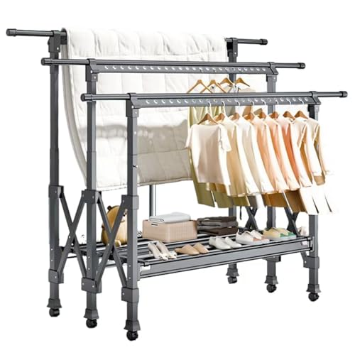 Genérico Tendedero para Ropa,Tres Tendederos Plegables Tendedero Vertical De Aluminio,Extensible Tendal para con Ruedas Tres Ajustables En Altura Ahorra Espacio para Interiores Y Exteriores Balcon